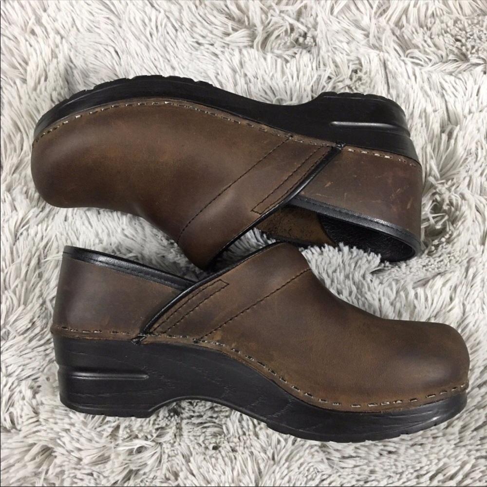 Dansko Antique Oiled Brown Leather Clogs